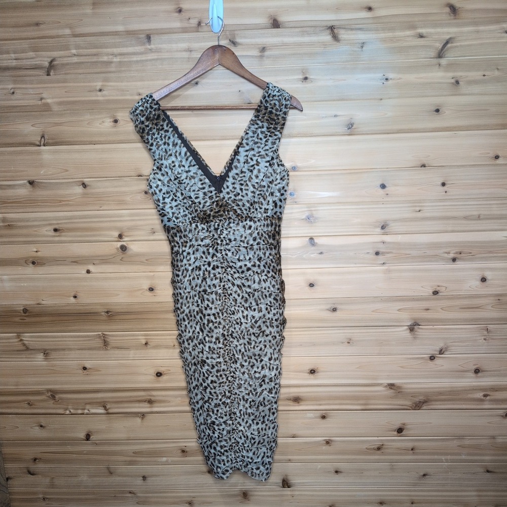 Tadashi Collection Silk Leopard Print Ruched Ruffle Cocktail Dress SC69135M 8